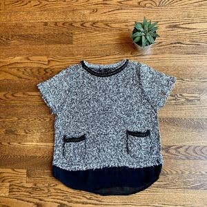 Short Sleeve Black & White Top with Braided Detailing.  Size: Small